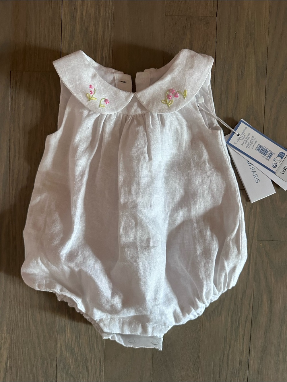 Jacadi Floral Embroidered Bubble Romper with Collar